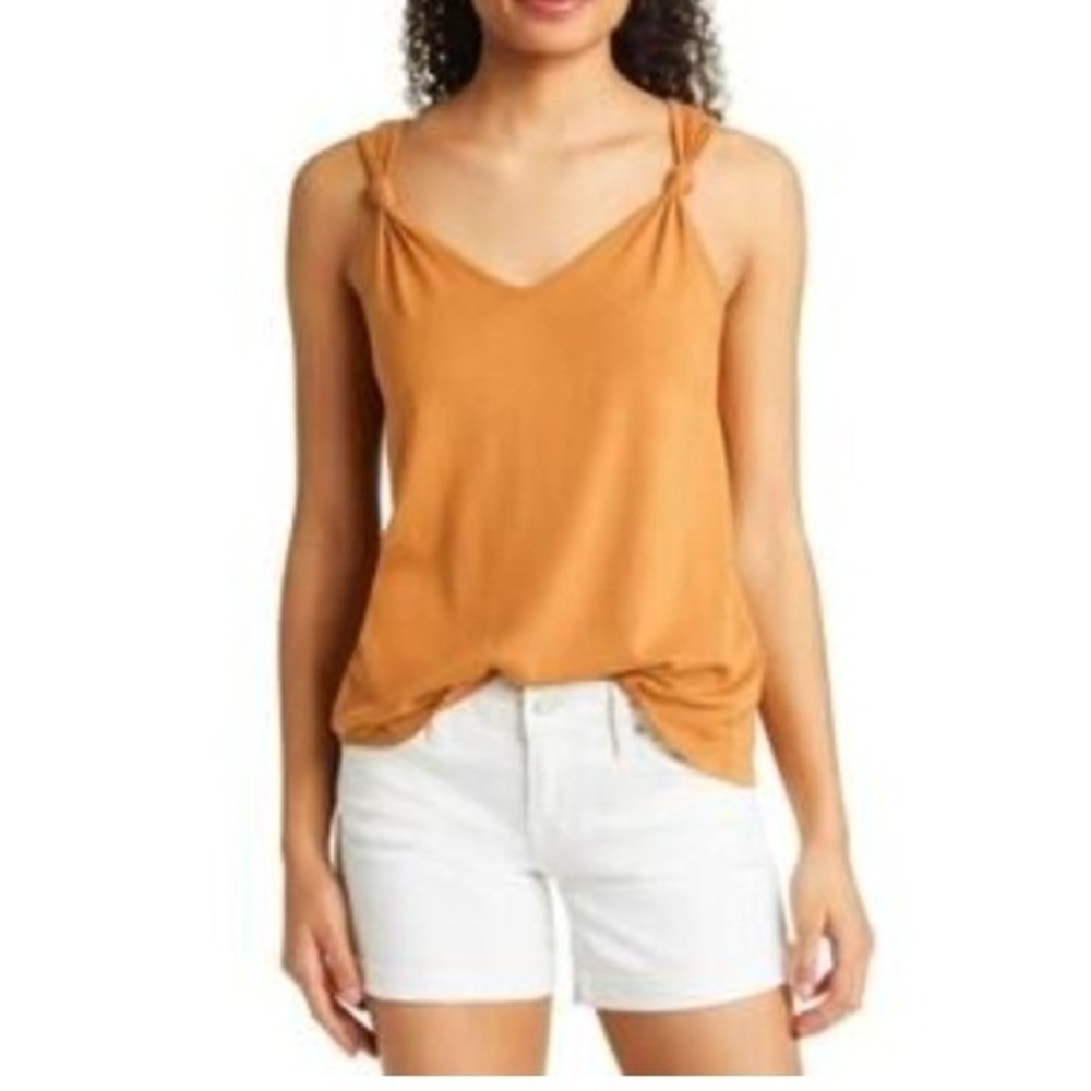 Caslon Womens Knotted Shoulder V-Neck Tank Top Coral Orange XXL New NWT